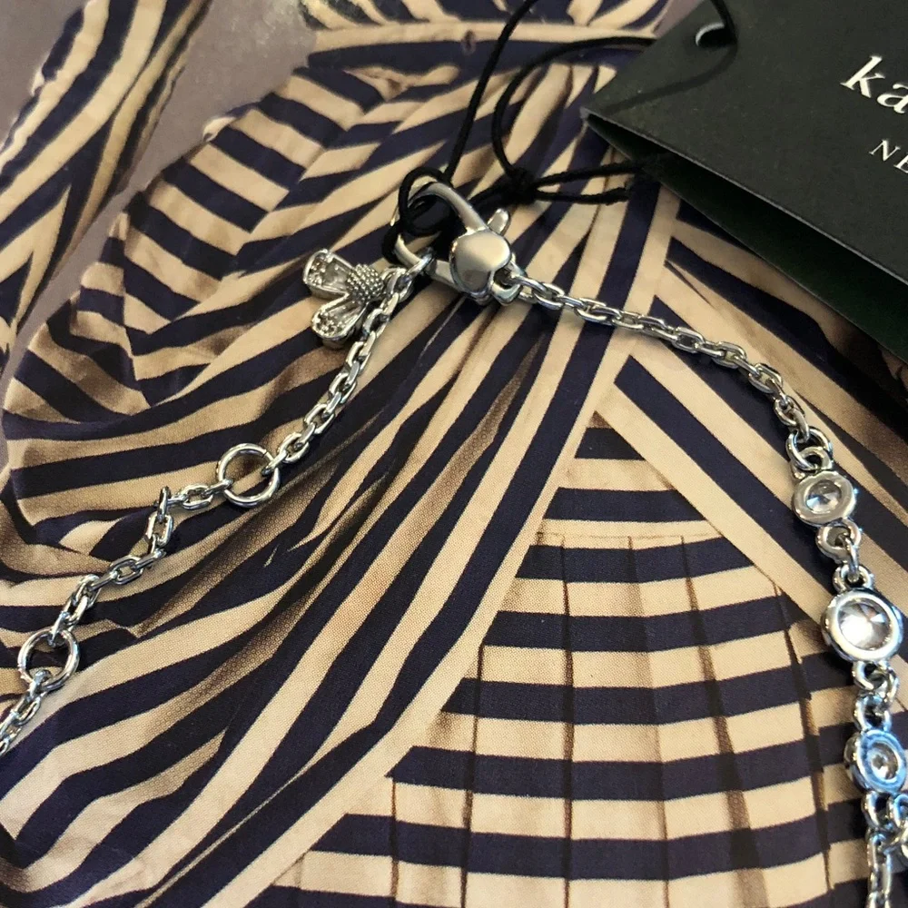 Authentic New/tag kate spade Silver Floral Crystal Bracelet with Clear Stones - Picture 3 of 8
